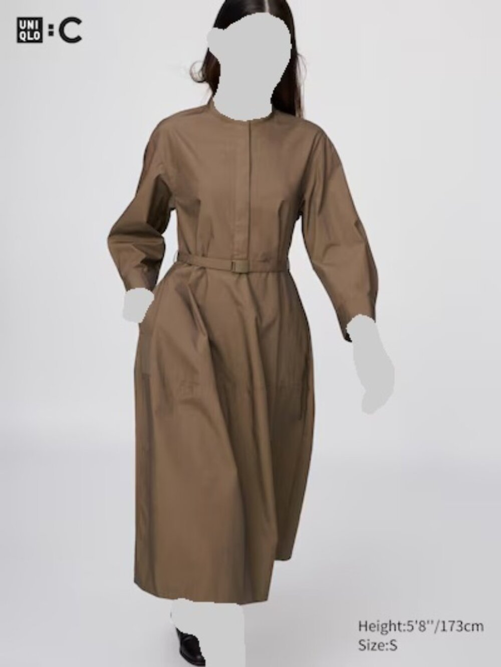Uniqlo Cotton Volume Sleeve Dress - Brown
